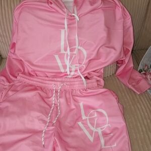 Pink LOVE Logo Hoodie & Jogger Set New.